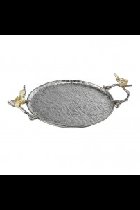 **NEW**ROUND METAL TRAY WITH BIRD DETAILS  [901386]